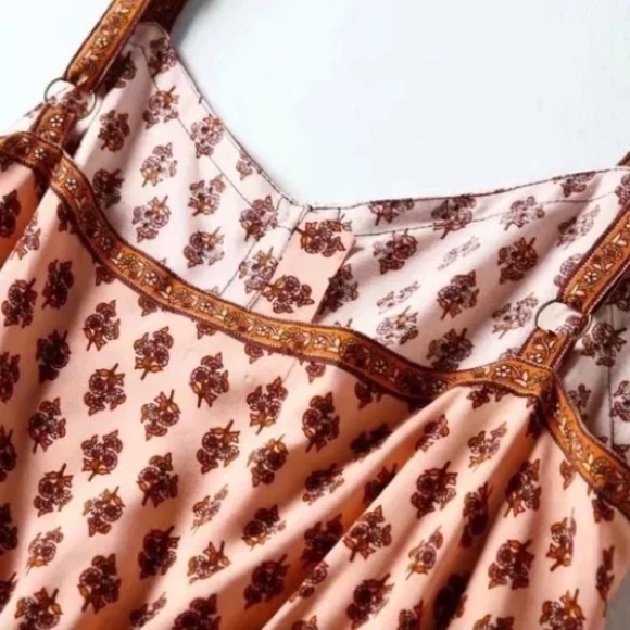 Pink & Maroon Floral Ornate Bohemian Gypsy Button Front Tank Summer Casual Dress - Picture 14 of 16